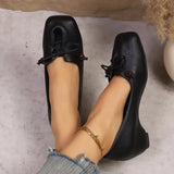 Retro Bow Inside Heightened Mary Jane Women's Shoes 2026 New Shallow Mouth Slip-on Square Toe Temperament Single Shoes