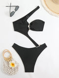 2026 Hollow Padded Swimsuit One Piece Sexy Solid Swimwear Women Black Bathers Bathing Swimming Swim Suit Beachwear Summer XXL