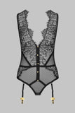 Toucheart Erotic Bodysuit Lace See-through Jumpsuit Sexy Garter Stockings Set Hollow Mesh Sexy Elegant Hot Underwear for Women