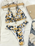 2026 Sexy Bikini Women Push Up Leopard Print High Waist Halter Swimwear Swimsuit Bikinis Set Bathing Suit Metal Chain Decor New
