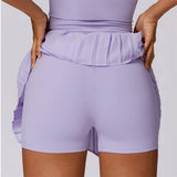 Sports Tennis Short Skirt Women's Summer Pleated Fake Two-piece Quick Drying Skort Fitness High Waist Pocket Yoga Running Skirts