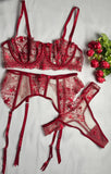 Women's New Floral Embroidered See-Through Mesh Lingerie 4-Piece Set - Sexy Underwear for Special Nights
