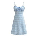 Foridol Spaghetti Strap Tie Up Plaid Dress Women Summer Beach Midi Sundress Strapless Retro Pink Short Vestidos Female Dress