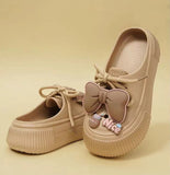 2025 New Slippers DIY Bow Platform Sandals for Women Summer Thick Sole Beach Slides Woman Flowers Non Slip Clogs Garden Shoes