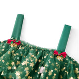 Women Fashion Christmas Dress Star Print Square Neck Sleeveless Layered Tulle Dresses with Plush Ball