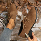 New Patchwork Loepord Pointed Toe Shoes for Women Retro Fax Suede Lacing Pumps Woman Shallow Square Heel Single Shoes Mujer