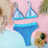 Bikini Sexy Women Swimwear Swimsuit Blue Patchwork Ribbed High Waist Bikinis Set Bathing Suit Beach Bikini Female Push Up 2026
