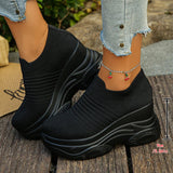 Breathable Mesh Chunky Platform Sneakers Women Plus Size 42 Thick Bottom Sport Shoes Woman Black White Knitting Walking Shoes