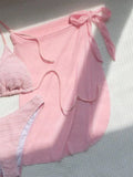 Pink Solid Color 3-piece Swimsuit Women 2026 Summer Beach Skirt Bikini V-neck Halter Backless Bathing Suit Summer Beach Swimwear