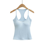 Early Spring New Style Hot Girl Pure Desire Sexy U-Neck Chest Pad Elastic Base Tank Solid Color Backless Sleeveless Top 6JYN