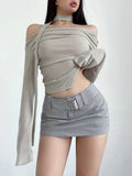WOMENGAGA Spicy Girl Wide Belt Low Waist Short Skirt Women Safety Skorts Mini Short Skirt Summer New Half Skirt Fashion AH7O