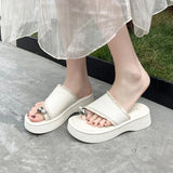 Women's Thick Heel Sandals Summer New Style  Trendy Toe Covering Flat Sandals Simple Design Rubber Sole