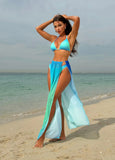 3 Pieces Thong Bikini Set 2026 Swimsuit Women & Kimono Swimwear Sexy Gradient Metal Criss Cross Bathing Suit Cover Up Bikinis
