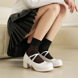 Big Size 30-48 Sweet Lolita Pink Mary Jane Shoes Women Round Toe Cross-Straps Platform White Block Heel Cute Dress Pumps