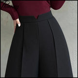 Women's Black High-Waisted Suit Pants Draped Slim-Fit Versatile Workwear for Lady Spring Autumn High-Waisted Straight-Leg Pants