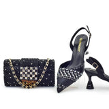 Doershow beautiful Italian Shoes And Bag Sets For Evening Party With Stones Italian Leather Handbags Match Bags! 11-1