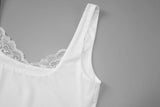 FDYOUI Sexy Lace Patchwork Tank Tops for Women Fashion Sleeveless Backless Cropped T-shirt Black White Y2K Skinny Corset Top