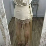 Embroidered Tassel Hem Skirt Elegant Women's Lace Up Mesh Hollow Out Short Skilt 2026 Summer New Chic Female Beach Holiday NT8W