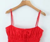 Cotton Summer Red Short Dress Women Strapless Beach Mini Dress Casual Ruffles Spaghetti Strap Boho Party Sleeveless Dress
