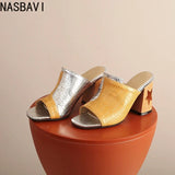 NASBAVI Brand New Ladies Peep Toe Summer Sandals Fashion Mixed Colors Chunky High Heels Women Sandals Party Woman Shoes 35-45