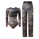 S - XXL New Printed Long Sleeve With Pants Women Swimwear One Piece Swimsuit Female Floral Padded Bather Bathing Suit Swim V7176