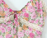 Lace Decoration Pink Floral Maxi Long Sundress Women's Dress 2025 Spaghetti Strap V Neck Smocked Boho Straight Boho Dress