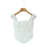 New French Casual Pure Desire Style Sexy Lace Sweet Spicy Girl Floral Print T-Shirt Backless Deep V Suspenders Sleeveless 8RXP