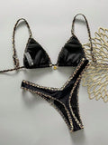 Sexy Black Leopard Patchwork Micro Bikini 2026 Women Pleate Push Up Bra Thong Swimsuit Summer Bathing Suit Holiday Swimwear