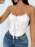 Pure Desire Casaul Style Sexy Strapless Off-the-shoulder Vest Girl Fishbone Corset New Wrap Chest Corset Hollow Out Elegant GTGD