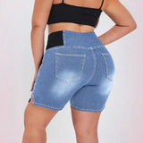 Women's Jean Shorts Casual High Waist Pull-On Stretchy Skinny Shorts With Pockets Soft Fabric Butt Lifting Denim Bottoms
