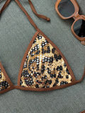 Sexy Sequin Coffee Leopard Print Holiday Bikini Set 2026 Women Summer High Wiast Short 3 Piece Swimsuit Bathing Suit Swimwear