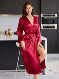 Women's Elegant Long Sleeve Robe V Neck Casual and comfortable bathrobe Solid Luxury Sleepwear For Home Relaxation