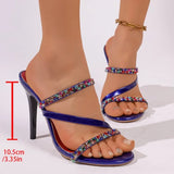 2026  Rhinestore Super High Heel Slippers Women Spring Sexy Party Narrow Band Gold Sandals Woman's Summer Sandals