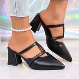 Baotou Semi-slippers Women's Summer Wear Fashion Pointed Toe Shallow Mouth  Square Heel Sandals and Slippers