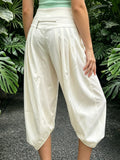 Summer Women Cargo Capri Pants Elastic Waist Cuffs Cropped Trousers with Side Pockets Fashion Casual Loose Fit Pants Streetwear