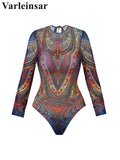 XS - XXL Printed Long Sleeve With Sarong Women Swimwear One Piece Swimsuit Female High Leg Cut Bather Bathing Suit Swim V7136