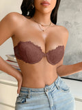 3Pcs Women Half Cup Lace Strapless Bra Adjustable Non-slip Off Shoulder Underwire Support Front Buckle Push Up Brassiere XS-L