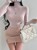 Mature Pure Desire Sexy High Waist Hip Slit Anti-Exposure Bodycon PU Leather Mini Skirt Fashion Sexy Women Mini Skirts 99JO