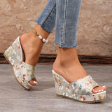 2026 Women's Embroidered Slippers Autumn New Round Toe Open Toe  Heel Shoes