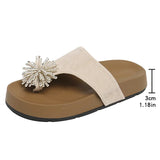 Fashion Crystal Flower Platform Slippers Women 2026 Summer Clip Toe Thick Sole Sandals Woman Plus Size Anti Slip Outdoor Slides