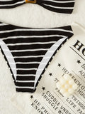 Striped Textured Bandeau Bikinis 2025 Women Sexy Swimsuit Push Up Swimwear Female Bathing Suit Swimming Summer Beachwear