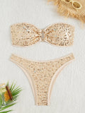 Shiny Sequins Mesh Bandeau Bikini Female Swimsuit Women Swimwear Two-pieces Bikini Set Brazilian Bathing Suit Swim Beach Wear