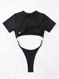 XS - L Mini Micro Thong Short Sleeve One Piece Swimsuit Women Female Swimwear Cut Cut Monokini High Cut Bathing Suit Swim Lady