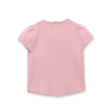 Women's Fashion Casual Puff Sleeve Casual Top Pink Puff Sleeve Knit Top Round Neck Ribbed Back Zipper Casual Style T-Shirt 60BW