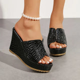 Fashion Wedge Heeled Gold Sandals Women 2026 Summer Peep Toe Chunky Platform Slippers Woman Plus Size 43 High Heel Party Sandles