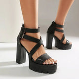 Spring and Summer New Model Fashion Chunky Heel Women's Sandals Open-toe Buckle Platform Sexy Party Women's Shoes High 11cm