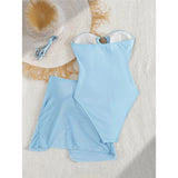 XS - L 6 Colors With Skirt Cut Out Women Swimwear Bandeau Metal Ring Bather Bathing Suit Swim One Piece Swimsuit Female K8108