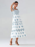 Flower Print Tie Strap Swing Dress Women A-Line Square Neck Tiered Ruffled Summer Bohemian Beach Long Tank Dress