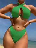 Halter Push Up Bikini 2026 Hollow Out Swimsuit Women Padded Swimwear Female Bathers Bathing Swimming Swim Suit Beachwear