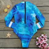 2025 New Patchwork Long Sleeve One Piece Swimsuit Women Swimwear Monokini Bathing Suit Female Bodysuit Surfing Swim Wear Beach